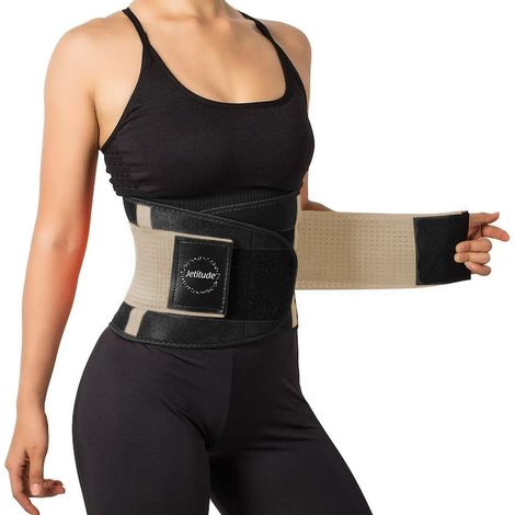Ceinture abdominale de fitness Premium™ pour la perte de poids, le remodelage de la taille ou le soutien lombaire, en néoprène type corset avec double système de compression, beige, taille XXL (1/5)