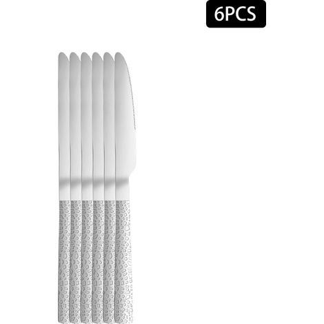 (Ensemble de 6 couteaux) Ensemble de couverts en acier inoxydable argenté, couverts à manche carré à motif peau de serpent (1/2)