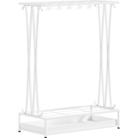 Portaombrelli 50x24x68 cm con Vaschetta per l'Acqua 21 Fori e 24 Ganci per Ombrello in Acciaio Bianco (1/5)