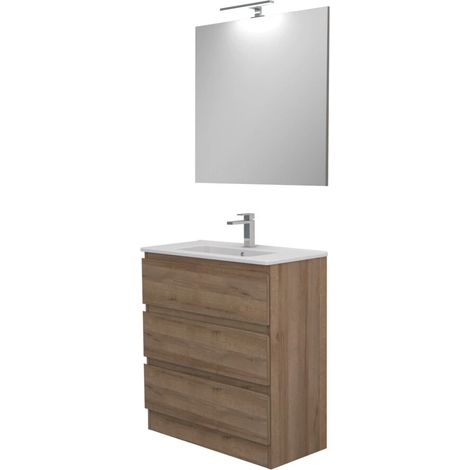 mobile bagno da terra "leonardo" 3 cassetti rovere, 78x39,5x85 cm (1/4)