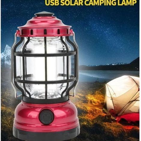 Campinglampe, solarbetriebene Campinglaterne, wiederaufladbare Retro-Zeltleuchte für Garten, Terrasse, Balkon, Rasen (1/4)