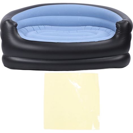 Inflatable Chair PVC and Velvet Water Proof Comfortable Portable Blow Up Couch for Outdoor Blue