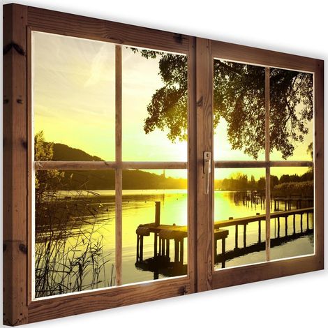 Tableau fenêtre, coucher de soleil sur le pont - 90 x 60 cm (1/5)
