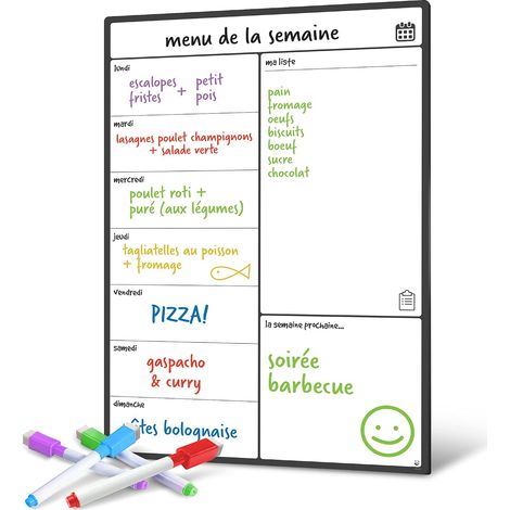 Calendrier magnétique A3 en Français pour Frigo - Planificateur mural hebdomadaire avec 4 marqueurs - Tableau aimanté organisation repas et courses (1/5)