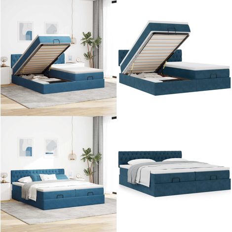 VidaXL Cadre de lit ottoman avec matelas bleu foncé 180x200 cm velours (1/5)