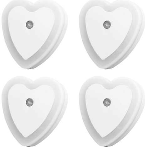 Veilleuse LED avec capteur marche/arrêt automatique intelligent Lot de 4, 0,5 W Veilleuse murale LED enfichable pour chambre, salle de bain, couloir, escaliers ou toute pièce sombre Luminosité douce ( (1/2)