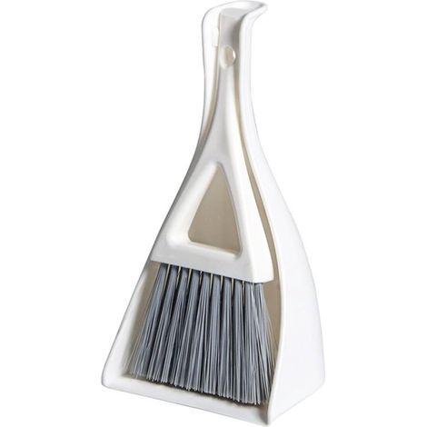 Mini juego de escobas compacto blanco (guardable) – Juego de limpieza completo 2 en 1 para escritorio, coche y cocina. (1/5)