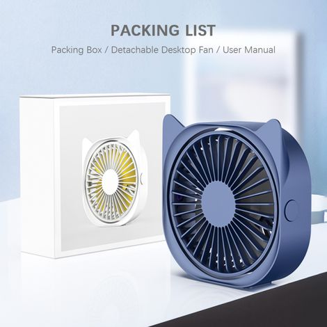 Ventilateur de bureau silencieux (faible bruit), détachable, USB, rotatif à 360°, portable, mini-ventilateur à vitesse réglable. (1/5)