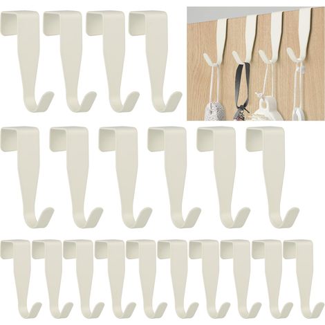 Crochet de Porte sans Percage 20 Pièces - Porte Manteau en Acier Inoxydable Blanc, Forte Capacité de Charge, Patère pour Porte de Garde-Robe et Chambre
