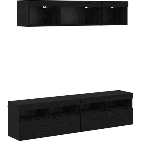 Meubles TV muraux, Armoires TV suspendues avec LED 5 pcs Chêne noir 80 x 30 x 40 cm fr2791 - Maison La Vie