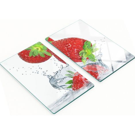 Taglieri da cucina decorativi in vetro con motivo fragole e acqua, 2x30x52 cm (1/5)