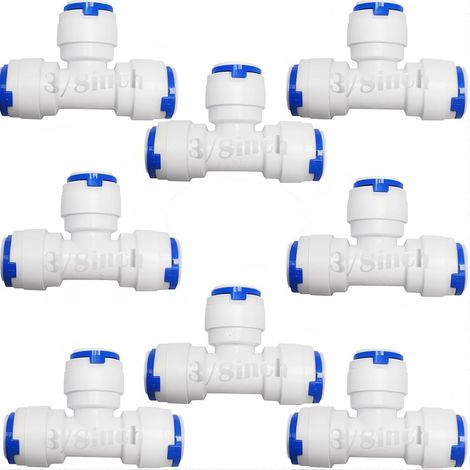 3/8" Quick Connect Water Purifiers Tubes Fittings 8pcs T-Type, RO Water Filter Osmosis Fitting (1/5)
