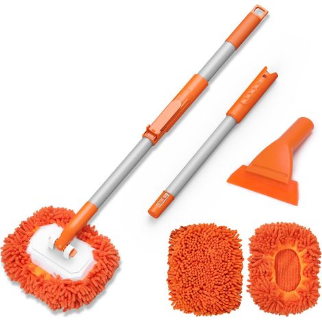 Brosse Lavage Voiture Toute Saison avec Grattoir à Glace, 2 Têtes, Manche Extensible, Brosse Neige 21,5 cm, Grattoir TPE (1/4)