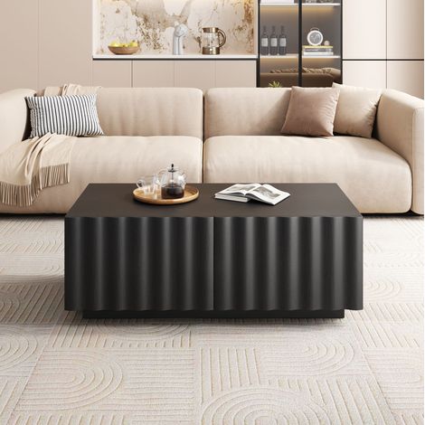 Couchtisch mit 2 Schubladen 100x50x40 cm MDF Schwarz OKMYHOME (1/5)