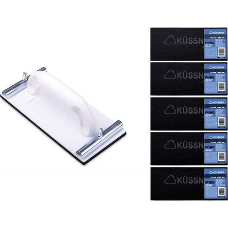 Küssner Levigatore manuale set, 5 pezzi Carta abrasiva: Lunghezza 28cm, Larghezza 11,5cm, Grana 180, Supporto per carta vetrata: Lunghezza 22cm, Larghezza 10,5cm, A0180-900518 (1/3)