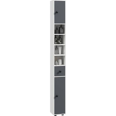 Colonne de rangement pour ranger maquillage et serviettes 1 tiroir 2 placards 20 x 20 x 180 cm gris pour salle de bain (1/5)