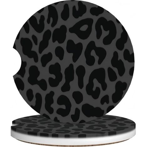 Black Car Coasters Leopard Cheetah Coaster Cup Holder Coaster Non Slip Universal 6.5cm Car Interior Accessories (1/3)