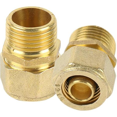 Lot de 2 raccords à vis pour tuyau composite - 16 mm x 3/4 AG - Filetage extérieur - Raccord à vis pour raccord à bague de serrage pour tube composite multicouche DVGW (1/5)