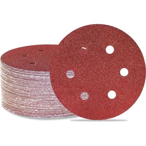 Lot de 50 disques de ponçage 150 mm 6 trous Grain 80 Papier abrasif Orbital aléatoire pour travail du bois, automobile, métal (1/5)