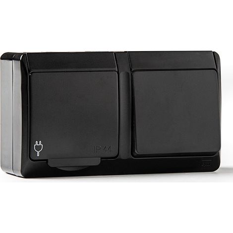 Conmutador + base estanca, ip44 16 a 250 v, negro, blister