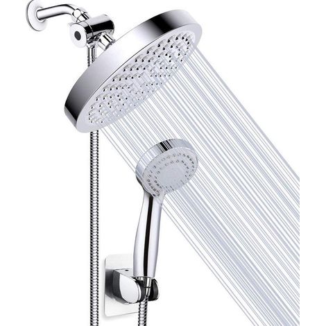 Ensemble de douche combiné à trois fonctions, douchette à main sans joint, flexible avec support autocollant et jet supérieur pour salle de bain (1/5)