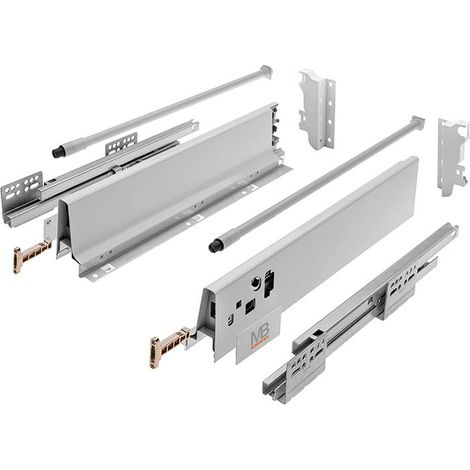 GTV - Sistema di Cassetti Modern Box, Set Guide Scorrevoli per Cassetti, Set di Cassetti, Portata fino a 40 kg, Sincronizzazione del Percorso Delle Guide, L=450mm H=146 mm, Grigio (1/5)