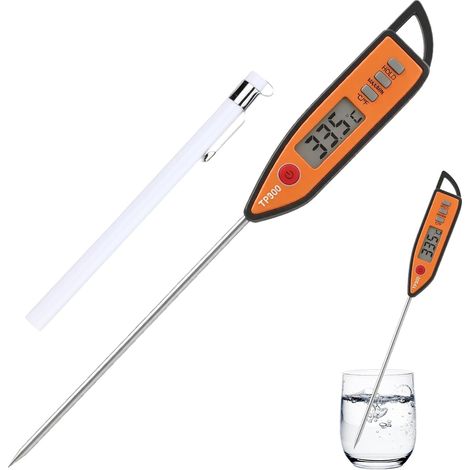 Orange noire Thermomètre numérique étanche avec longue sonde en acier inoxydable 12,7 cm, idéal pour mesurer la température de l’eau, des liquides, des aliments, bougies et cuisson, lecture instantané (1/5)