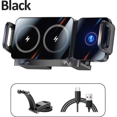 Chargeur de voiture sans fil à double bobine pour écran pliable, compatible avec Samsung Galaxy Z Fold 7 6 5 4 3 et iPhone 16 15 14 13 12 Pro Max. Station de charge rapide. (1/5)
