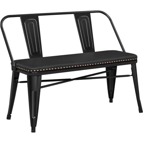 ORION91oficial® - Banco Sillón Vintage Metal, Negro, Asiento Acolchado Piel Sintética con Tachuelas,109x55,5x83 cm, Comedor - Oficina - Salón - Teletrabajo - Cocina - spaziOrion91