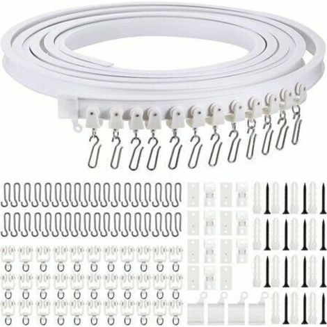 Rail de rideau incurvé au plafond pliable de 5 mètres Rail de rideau incurvé flexible pour rail de rideau souple pour rail de rideau avec crochets de rideau en métal, séparateur de pièce pour rideaux (1/5)
