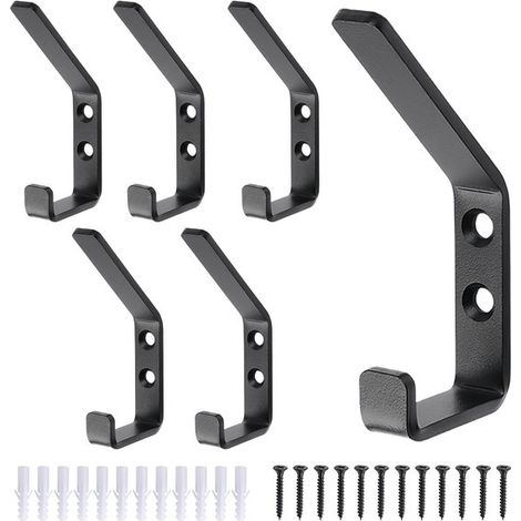 6 ganci appendiabiti neri con viti, stile moderno, da parete per camere da letto, soggiorni e bagni, per appendere vestiti, cappotti e cappelli. (1/5)