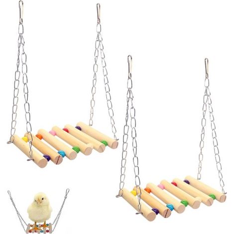 Bunte Papageienschaukel Hängematte für den Papageienkäfig Lustige Hängebrücke aus Holz Vogelsitzstange Bunt Schaukelspielzeug Hängespielzeug Robu (1/5)