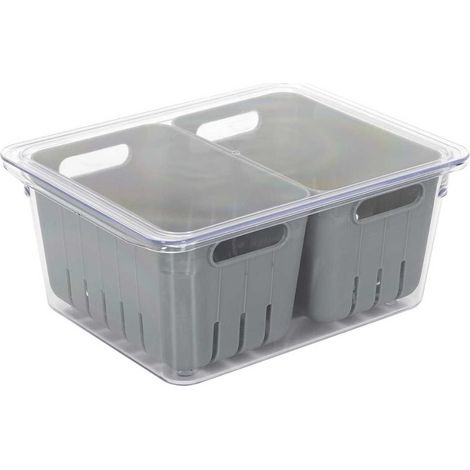 Boite de conservation transparente avec 2 bacs amovibles gris (1/5)