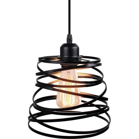 Suspension Luminaire Moderne Créatif Lustre Plafonnier de Design à Spirale en Cascade E27 Rétro Lampe Suspension (20cm, Noir) (1/4)