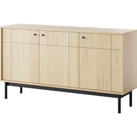 Commode DIEPPE - Chêne - Poignées métalliques - Pieds en bois - Largeur 154 cm, Hauteur 83 cm, Profondeur 39 cm (1/5)