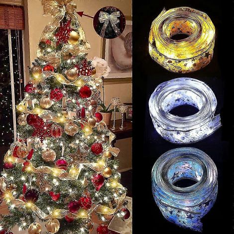 Guirlande lumineuse en ruban, décorations de Noël pour sapin, nœuds, guirlandes lumineuses pour Noël et le Nouvel An (1/5)