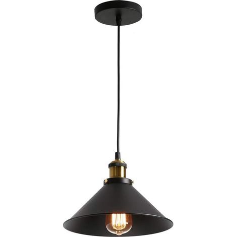 Pendelleuchte Schwarz Hängelampe Hängend Vintage Hängeleuchte Esstisch E27 Höhenverstellbar für Schlafzimmer Flur Restaurant Wohnzimmer Cafét, Ø26cm