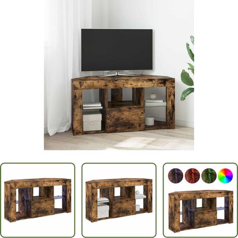 vidaXL Rangement salon - Meuble TV LED d'Angle Montage mural Chêne fumé 100 x 40 x 50 cm (1/5)