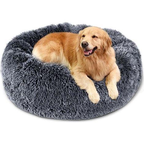 (Diamètre : 80 cm-gris foncé)Panier pour Chien Rond, Amovible et Lavable, Coussin Chien Grande Taille, Lit pour Chiens Confortable et Moelleux, 80cm (1/4)