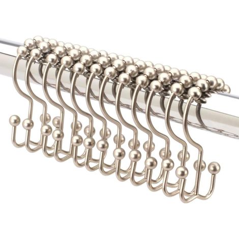 BEBUSINGOTO (Gebürstetes Nickel), 12er-Pack hochwertiger, rostbeständiger Doppel-Duschvorhanghaken aus Edelstahl (1/5)