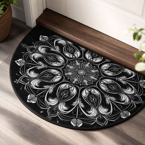 Tapis d'entrée en velours côtelé à rayures, antidérapant et facile à nettoyer, design bohème élégant pour couloir, 60x90 cm (1/5)