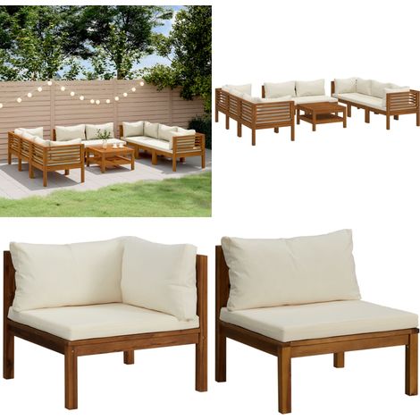 Muebles de jardín 9 pzas madera maciza de acacia cojines crema - Sofás de exterior - Cojines de madera