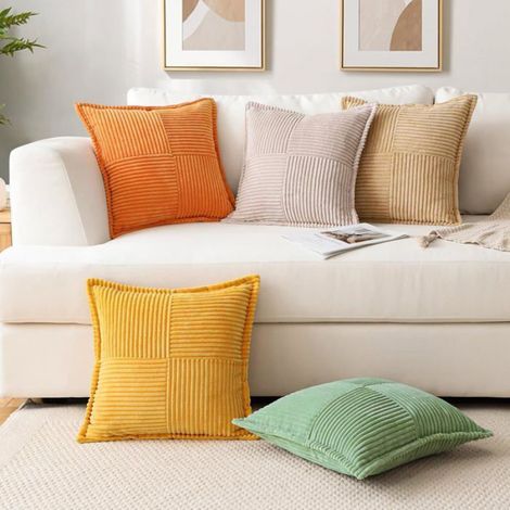 Housse De Coussin - Velours Côtelé Rayé - Pour Canapé Salon Chambre - 45x45 Cm - Lot De 4 (1/5)