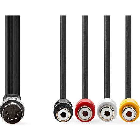 Nedis din audio kabel din 5 pin stecker 4x rca buchse vernickelt 020 m rund pvc schwarz label