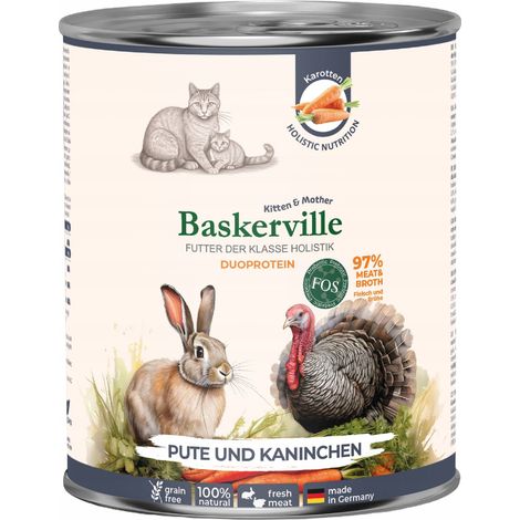 Aliment humide pour chatons Baskerville Prebio Junior Dinde Lapin 800g (1/5)