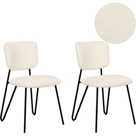 Lot de 2 Chaises de Repas Modernes Rembourrées en Tissu Boucle Blanc Cassé Nelko (1/5)