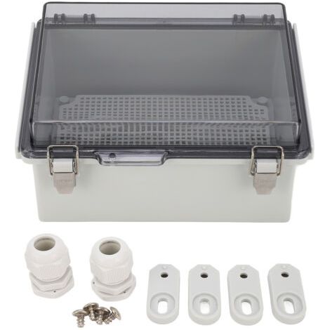 Caja de conexiones de plástico ABS, tapa abatible a prueba de polvo, carcasa universal para proyectos al aire libre con tapa transparente gris. (1/5)