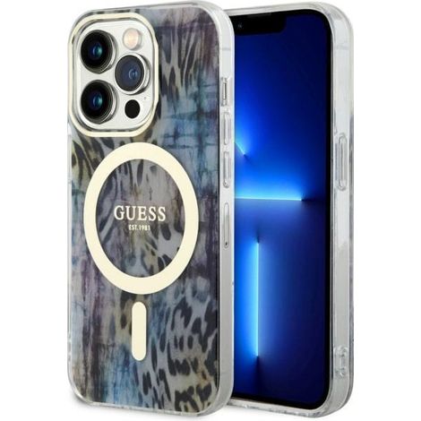 Funda rígida Guess GUHMP14LHLEOPWB para iPhone 14 Pro de 6,1 pulgadas, color azul/azul, con estampado de leopardo y MagSafe. (1/5)