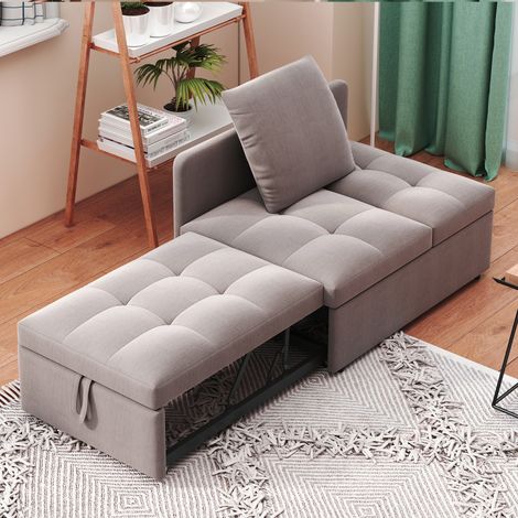 Canapé une place convertible 3 en 1 revêtement 5 positions tissu en lin gris