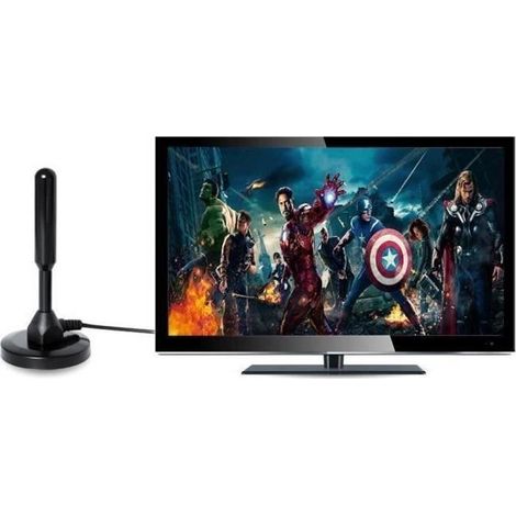 Antenne TV Interieur Puissante, HDTV Antennes Amplifiée pour DVB-T TNT Numérique et Analogique TV Signaux (Noir) (1/4)